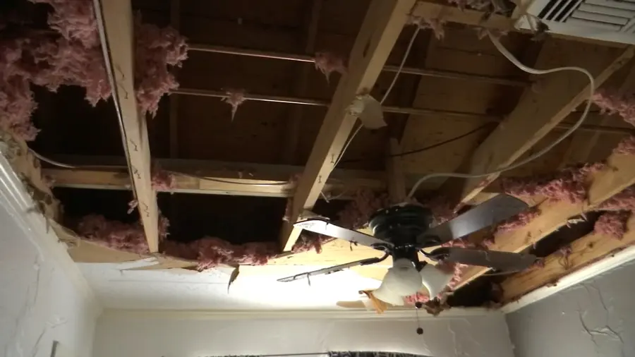 Ceiling leak water damage and stained drywall in an Antioch, IL home