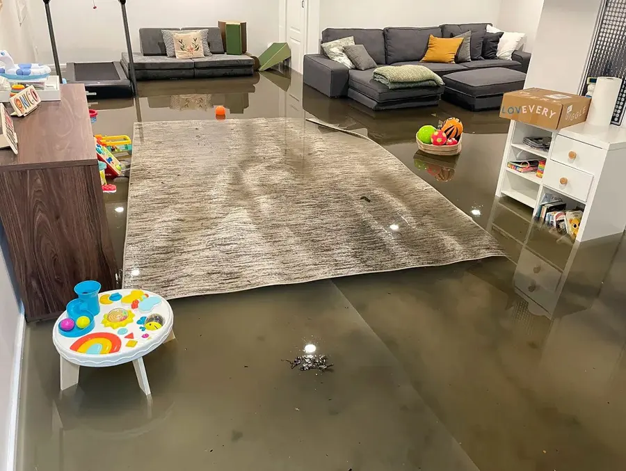 Spring thaw flood water inside an Antioch, IL lake home