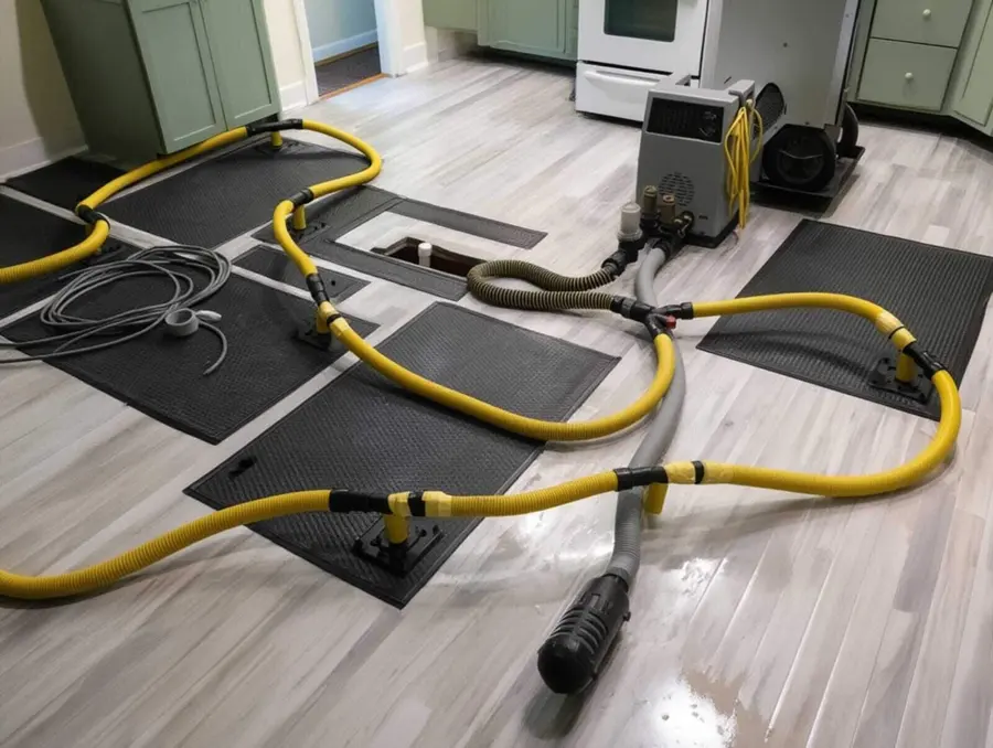 Air movers and dehumidifiers drying a room in Antioch, IL