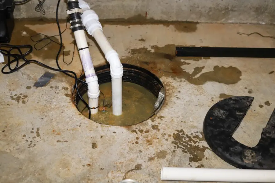 A failed sump pump in a flooded Antioch, IL basement pit