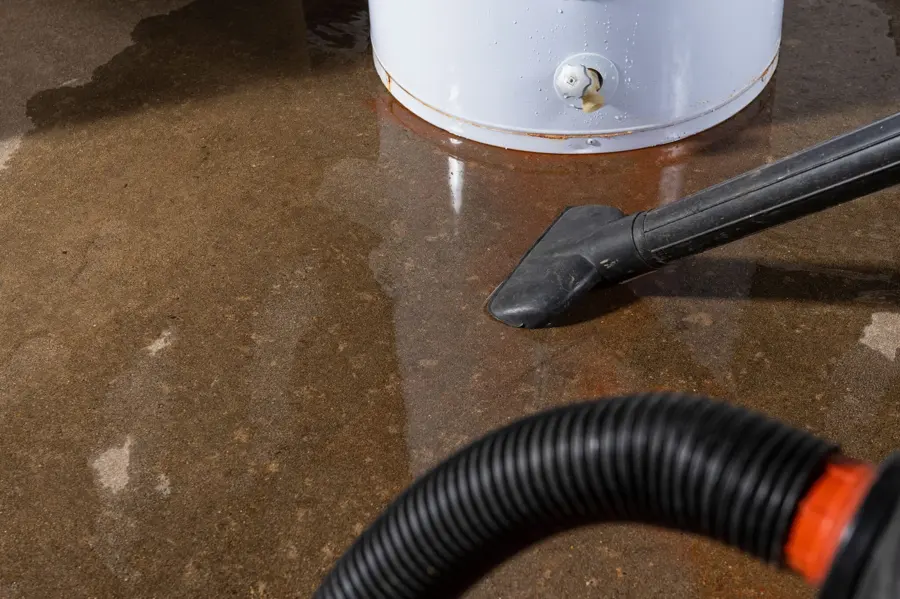 A leaking water heater flooding a utility room in Antioch, IL